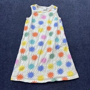 Hanna Andersson Dress Girls 6-7 White Multicolor Sunburst Smiley Sleeveless